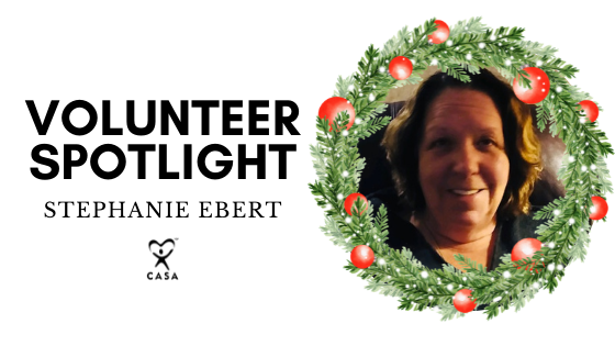 Volunteer Spotlight. Stephanie Ebert. Close Up. Christmas Wreath.